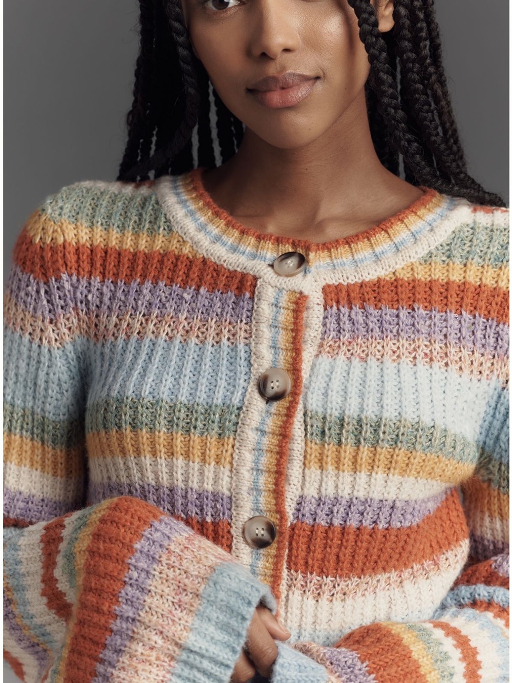 Pilcro ribbed multi striped   Button-Front Knit Cardigan